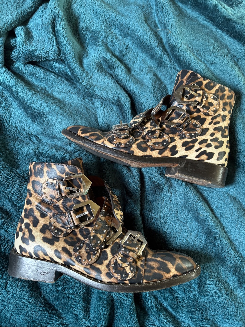 Authentic leather leopard print Givenchy buckle ankle boots size 37